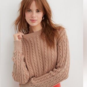 Aerie NWOT Mini Cable Knit Crop Sweater in Beach Dune Warm Tan